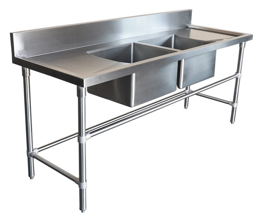 stainless steel double bowl kitchen sink bench